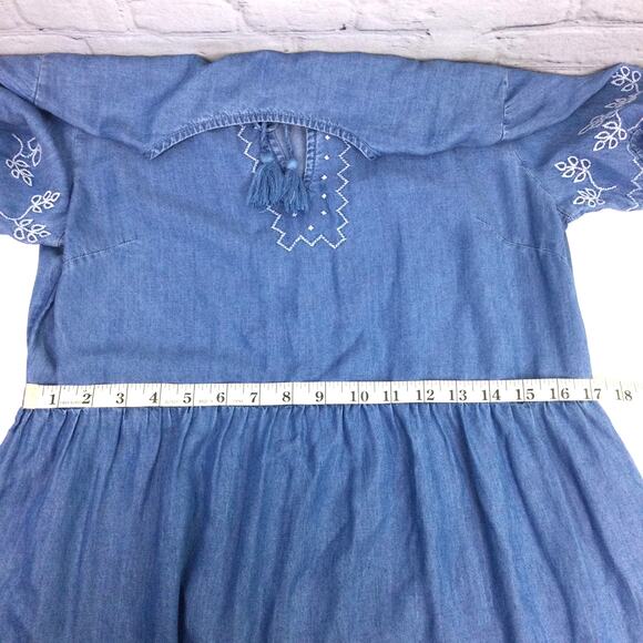 BeachLunchLounge Collection Boho Embroidered Balloon Sleeve Tiered Dress S - Picture 13 of 15